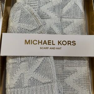 Michael Kors Silver and Cream Scarf and Hat Set